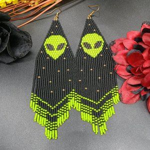 Alien Beaded Fringe Earrings